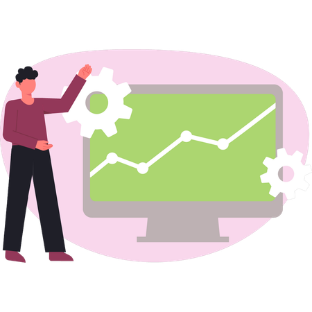 Boy analyze business graph  Illustration