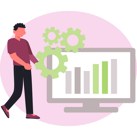 Boy analyze graph on monitor  Illustration