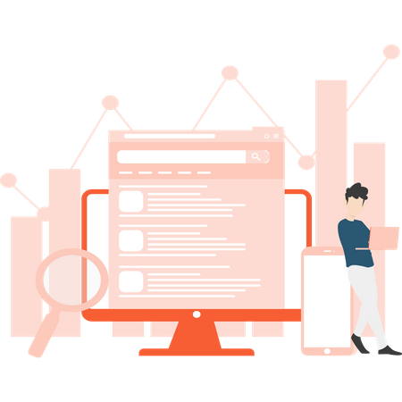 Boy analyze web performance  Illustration