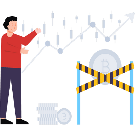 Boy analyzing bitcoin  Illustration