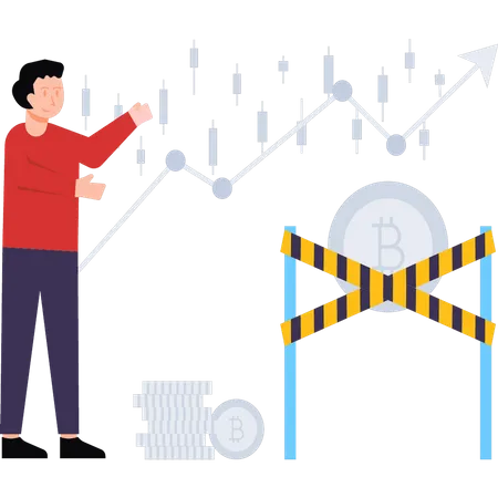 Boy analyzing bitcoin  Illustration