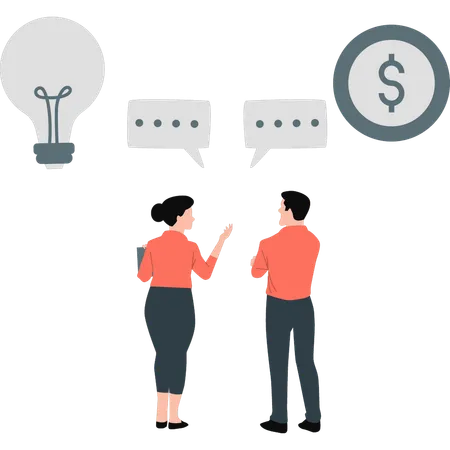 Boy and a girl are discussing new plan to raise money  Illustration