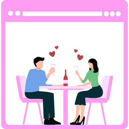 Boy and a girl are enjoying online date  Illustration