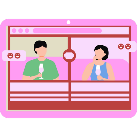 Boy and a girl are having romantic conversation on video call  Illustration