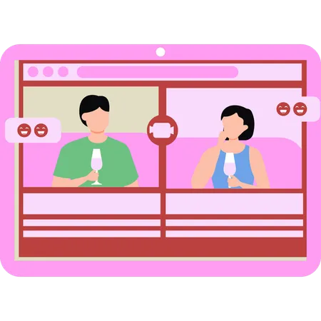 Boy and a girl are having romantic conversation on video call  Illustration