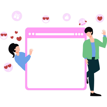 Boy and a girl are in an online relationship  Illustration