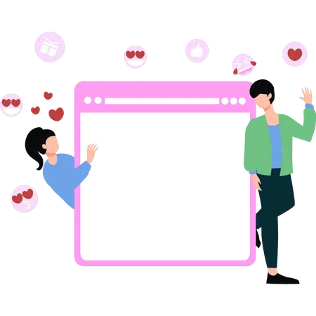 Boy and a girl are in an online relationship  Illustration