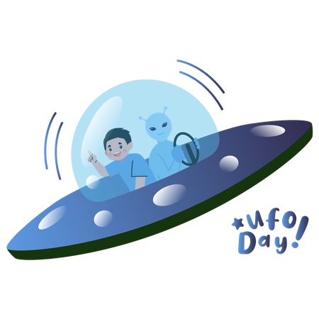Boy and Alien in ufo  Illustration