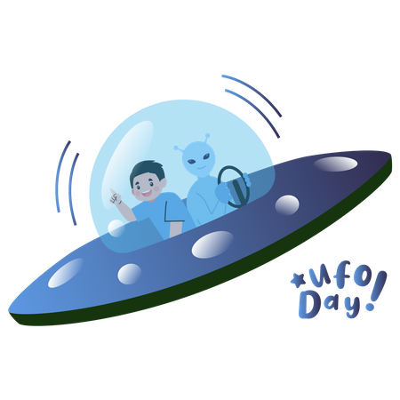 Boy and Alien in ufo  Illustration