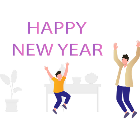 Boy and child celebrating new year  Illustration