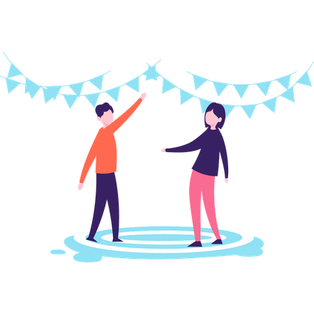 Boy and girl are celebrating the new year party Illustration
