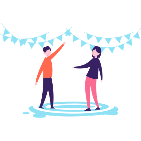 Boy and girl are celebrating the new year party  Illustration