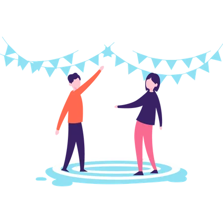 Boy and girl are celebrating the new year party  Illustration