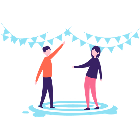 Boy and girl are celebrating the new year party  Illustration