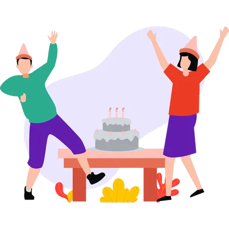 Boy and girl are dancing at birthday party  Illustration