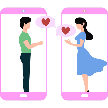 Boy and girl are dating online  Illustration