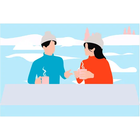 Boy and girl are drinking tea  Illustration