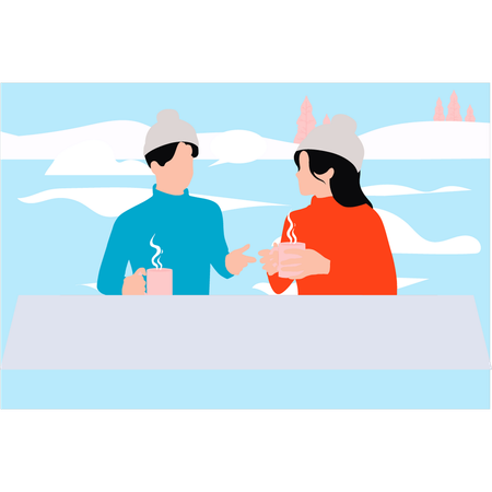 Boy and girl are drinking tea  Illustration