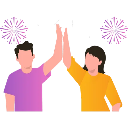 Boy and girl are enjoying the new year party Illustration