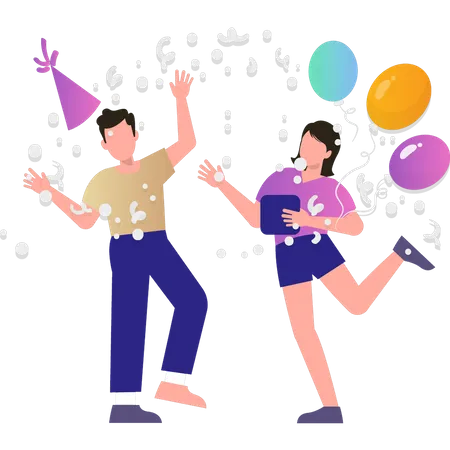 Boy and girl are enjoying the new year party  Illustration