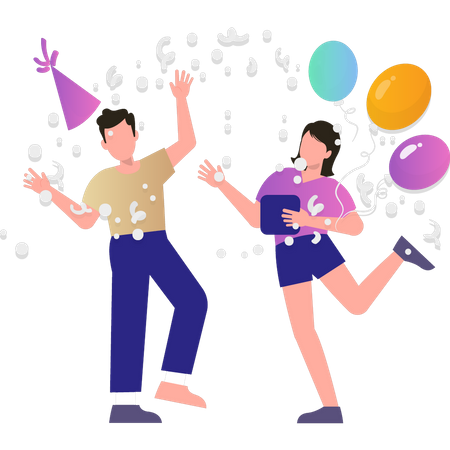 Boy and girl are enjoying the new year party  Illustration