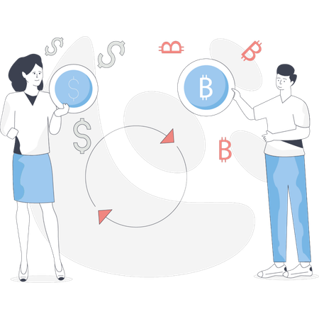 Boy and girl are exchanging currency  Illustration