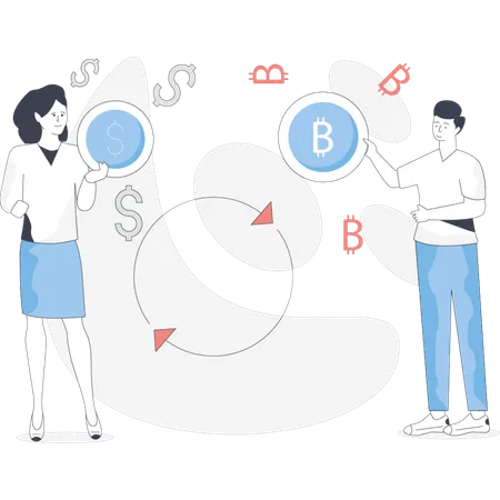 Boy and girl are exchanging currency  Illustration
