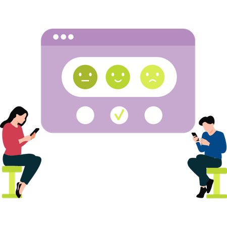 Boy and girl are giving feedback emojis  일러스트레이션