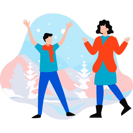 Boy and girl are having fun in ice  Illustration