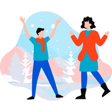Boy And Girl Are Having Fun In Ice Illustration