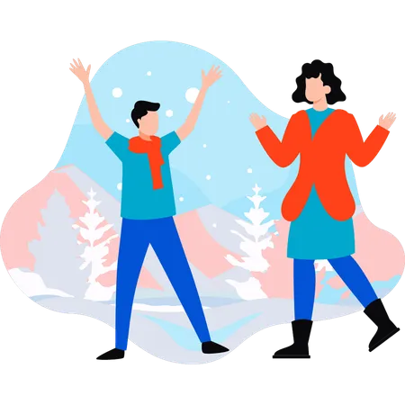 Boy and girl are having fun in ice  Illustration