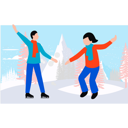 Boy and girl are ice skating  Illustration