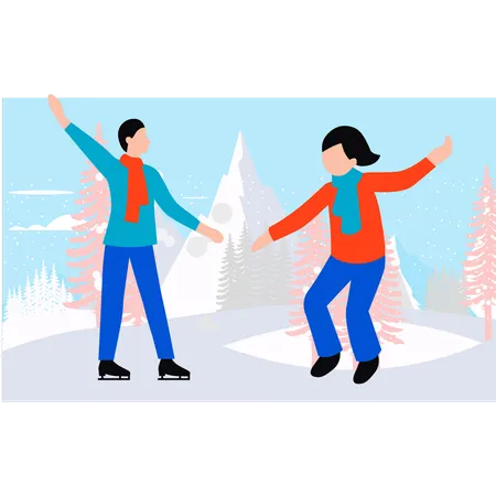 Boy and girl are ice skating  Illustration