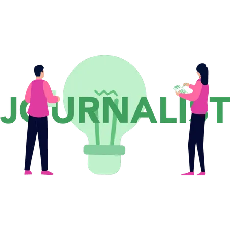 A Boy And A Girl Are Journalists Illustration