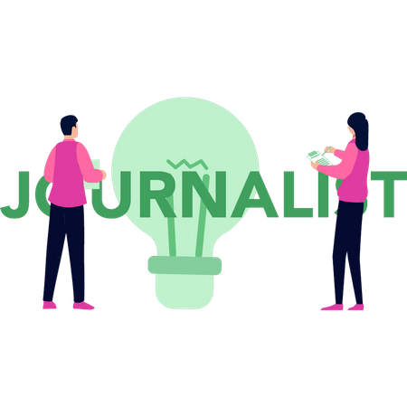 Boy and girl are journalists  Illustration