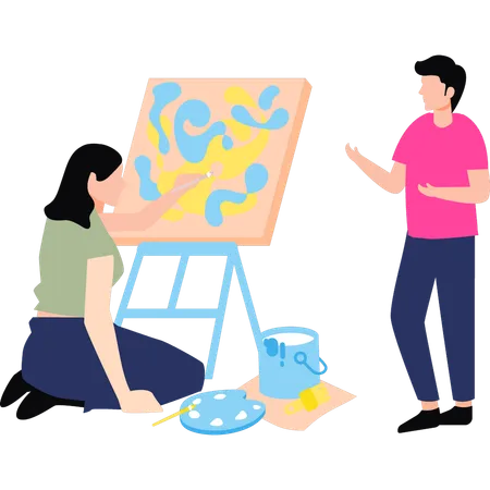 Boy and girl are painting on a painting board  Illustration