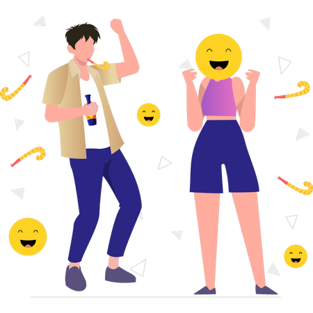 Boy and girl are partying on new year  Illustration