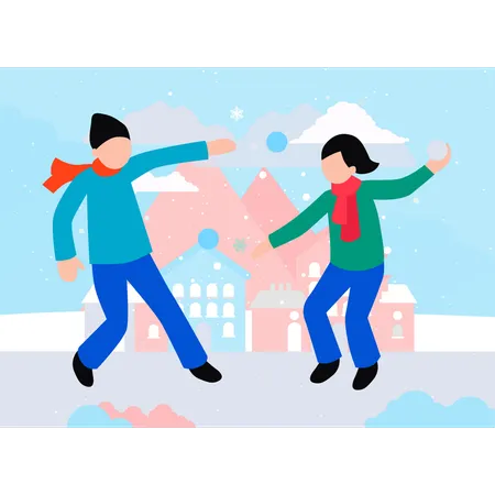 Boy and girl are playing with snow  Illustration