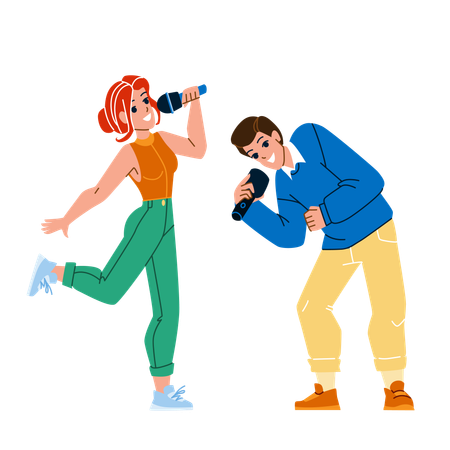 Boy And Girl are Singing In competition  Illustration