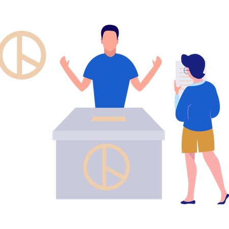 Boy and girl are standing near the voting box  Illustration