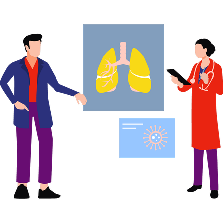 Boy and girl are talking about a lungs report  Illustration