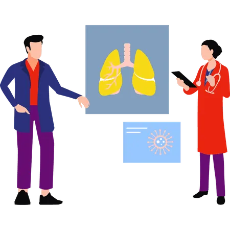Boy and girl are talking about a lungs report  Illustration