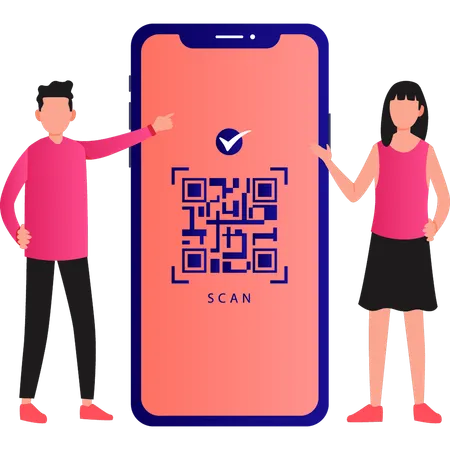 Boy and girl are talking about barcode scan  Illustration