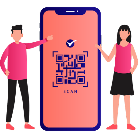 Boy and girl are talking about barcode scan  Illustration