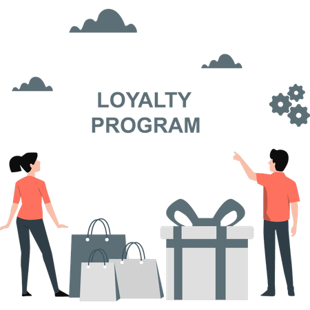 Boy and girl are talking about loyalty program  Illustration