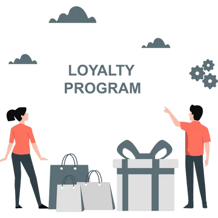 Boy and girl are talking about loyalty program  Illustration