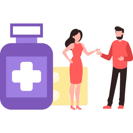 Boy and girl are talking about medicine  Illustration