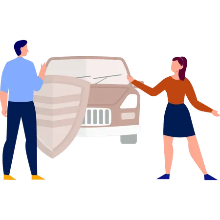 Boy and girl are talking about safety from car accident  Illustration