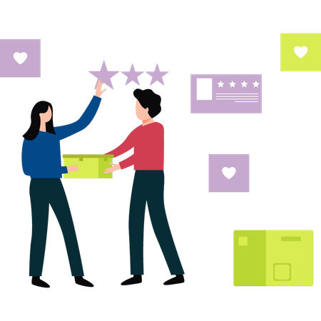 Boy and girl are talking about star rating delivery  Illustration