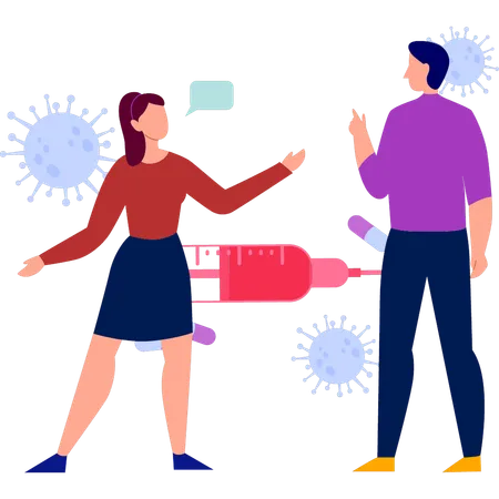 Boy and girl are talking about virus  Illustration